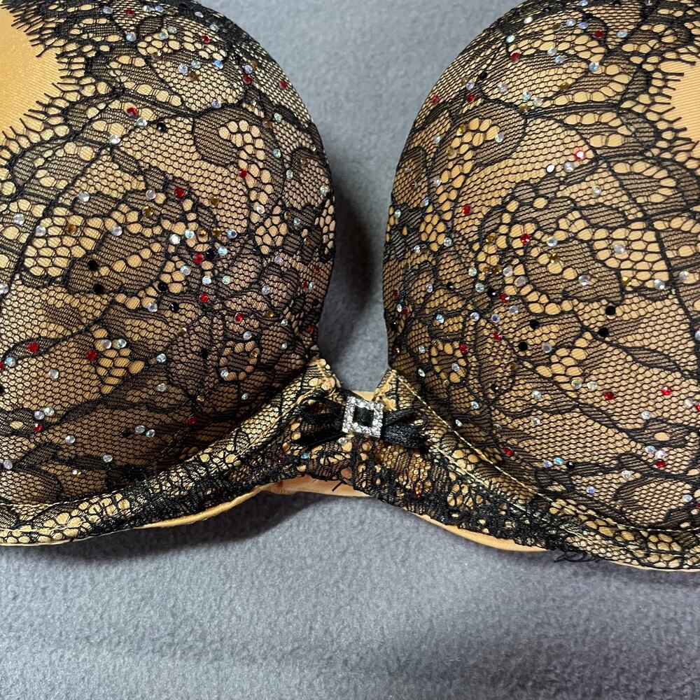 Victoria's Secret Bra 34B Gold Miraculous Plunge Padded 2 Cup Push Up Bombshell - Picture 2 of 10